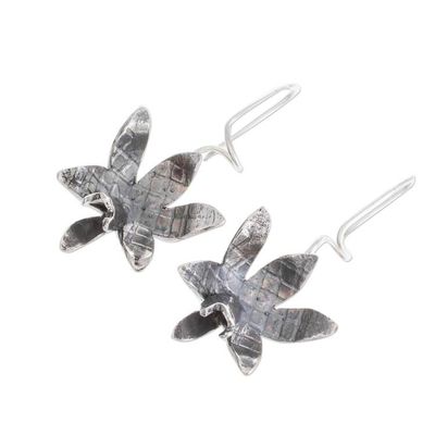 Alternate image for Oxidized Sterling Silver Orchid Drop Earrings Fascinating Dark Orchids