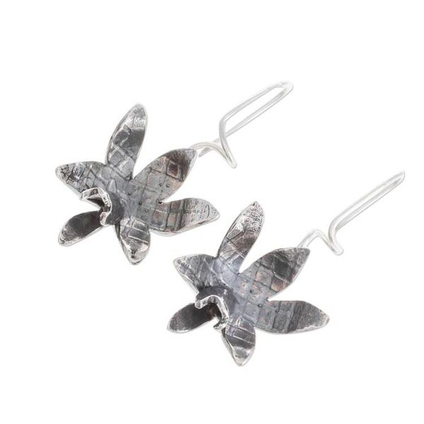 Alternate image for Oxidized Sterling Silver Orchid Drop Earrings Fascinating Dark Orchids