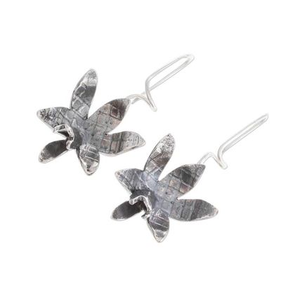 Alternate image for Oxidized Sterling Silver Orchid Drop Earrings Fascinating Dark Orchids