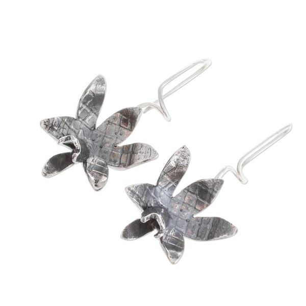 Alternate image for Oxidized Sterling Silver Orchid Drop Earrings Fascinating Dark Orchids