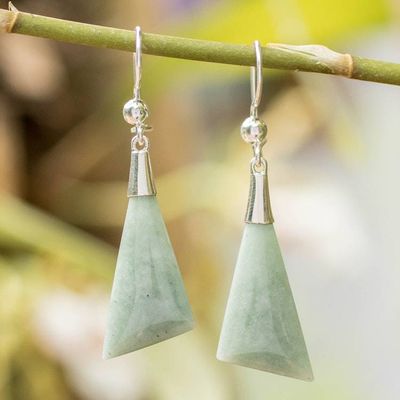 Primary image for Modern Silver Dangle Earrings with Apple Green Jade Stones Geometric Flair