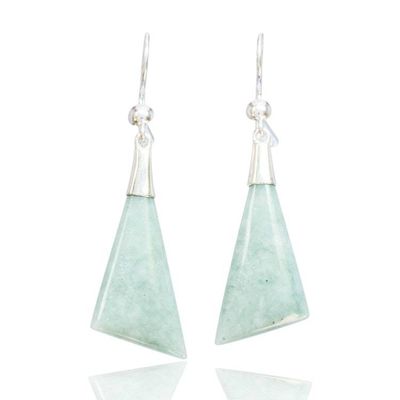 Alternate image for Modern Silver Dangle Earrings with Apple Green Jade Stones Geometric Flair