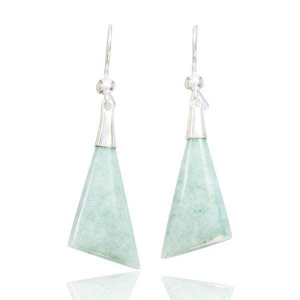 Alternate image for Modern Silver Dangle Earrings with Apple Green Jade Stones Geometric Flair