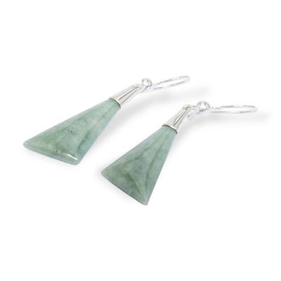 Alternate image for Modern Silver Dangle Earrings with Apple Green Jade Stones Geometric Flair