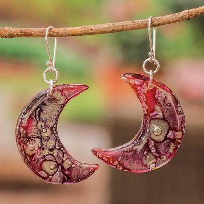Alternate image for Eco-Friendly Recycled CD Moon Earrings with Silver Hooks Galactic Crescent Moon