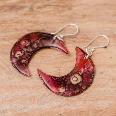Alternate image for Eco-Friendly Recycled CD Moon Earrings with Silver Hooks Galactic Crescent Moon