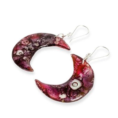 Alternate image for Eco-Friendly Recycled CD Moon Earrings with Silver Hooks Galactic Crescent Moon
