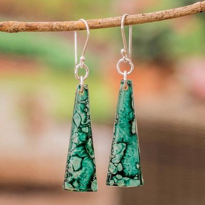 Alternate image for Eco-Friendly Abstract Recycled CD Dangle Earrings in Teal Peaceful Life in Teal