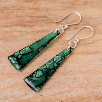 Alternate image for Eco-Friendly Abstract Recycled CD Dangle Earrings in Teal Peaceful Life in Teal