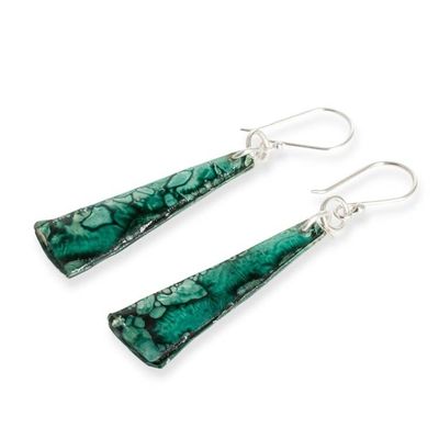 Alternate image for Eco-Friendly Abstract Recycled CD Dangle Earrings in Teal Peaceful Life in Teal