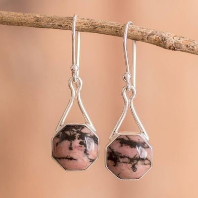 Primary image for Sterling Silver Dangle Earrings with Rhodonite Stones Octagonal