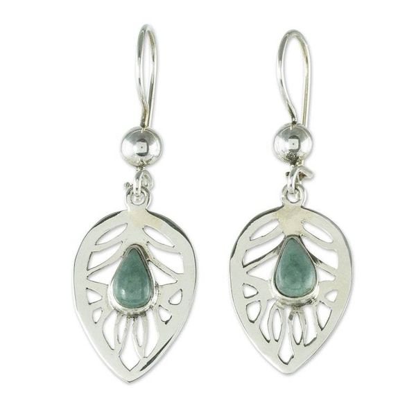 Alternate image for Handmade Jade Leaf Earrings Leaf Tear