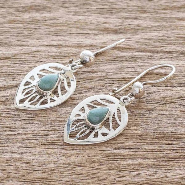 Alternate image for Handmade Jade Leaf Earrings Leaf Tear