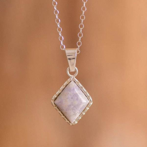 Alternate image for Silver Necklace with Rhombus-Shaped Lavender Jade Pendant Rhombus in Lavender