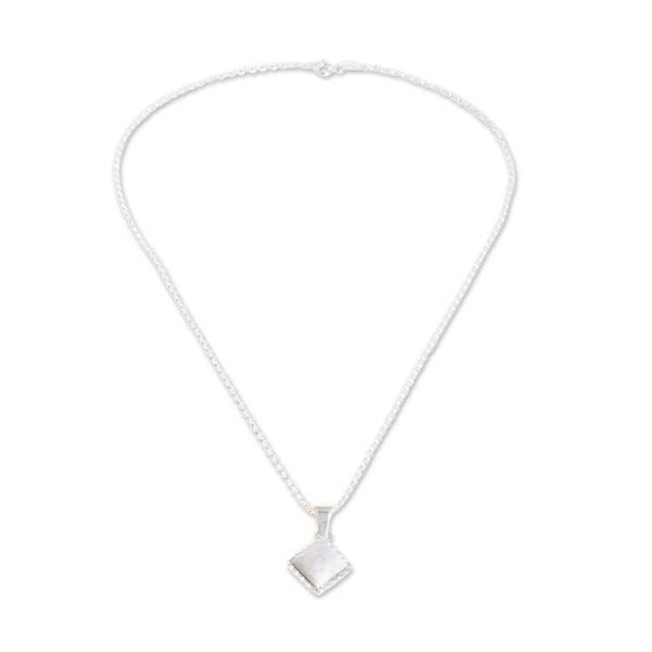 Alternate image for Silver Necklace with Rhombus-Shaped Lavender Jade Pendant Rhombus in Lavender
