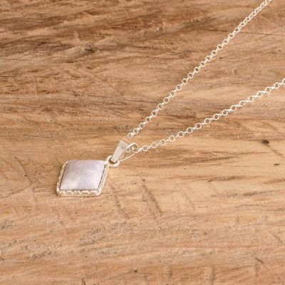 Alternate image for Silver Necklace with Rhombus-Shaped Lavender Jade Pendant Rhombus in Lavender