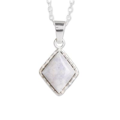 Alternate image for Silver Necklace with Rhombus-Shaped Lavender Jade Pendant Rhombus in Lavender