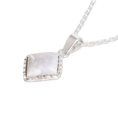 Alternate image for Silver Necklace with Rhombus-Shaped Lavender Jade Pendant Rhombus in Lavender