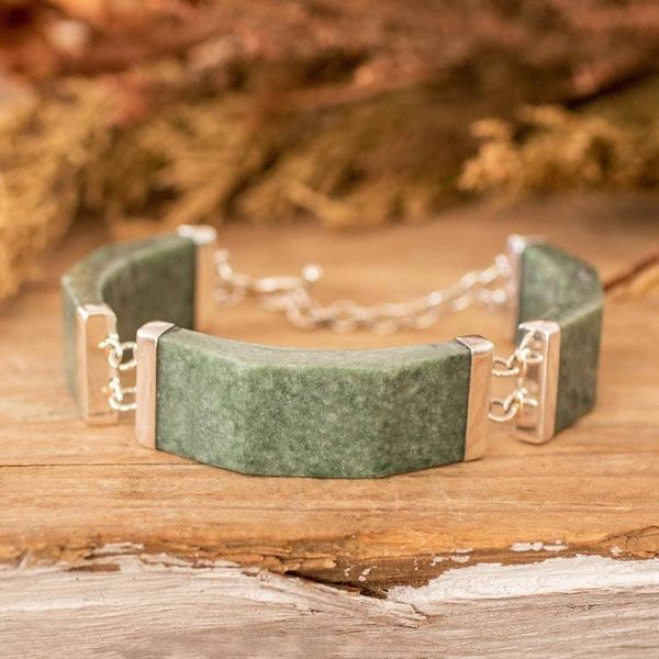 Alternate image for Apple Green Jade Link Bracelet from Guatemala Simple Panels in Apple Green