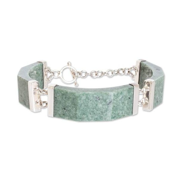 Alternate image for Apple Green Jade Link Bracelet from Guatemala Simple Panels in Apple Green
