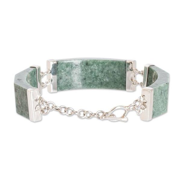 Alternate image for Apple Green Jade Link Bracelet from Guatemala Simple Panels in Apple Green