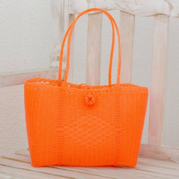 Alternate image for Handwoven Eco Friendly Tote in Tangerine from Guatemala Undeniable Beauty in Tangerine
