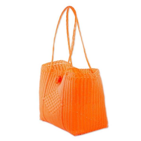 Alternate image for Handwoven Eco Friendly Tote in Tangerine from Guatemala Undeniable Beauty in Tangerine