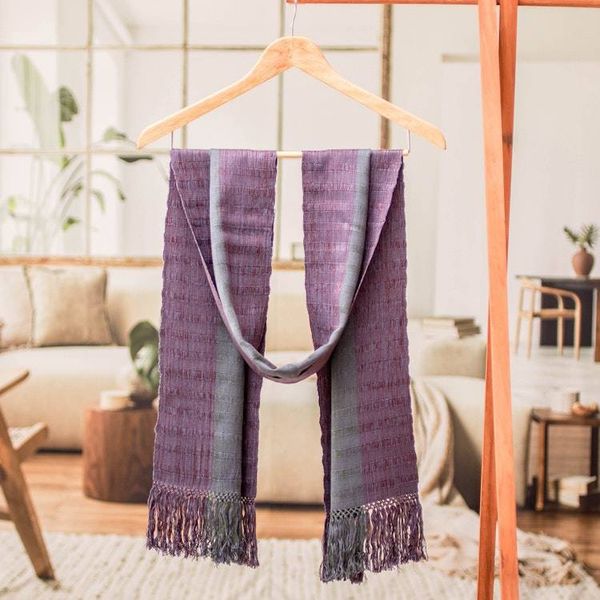 Alternate image for Textured Striped Handwoven Grey Green and Brown Rayon Scarf Sublime Textures