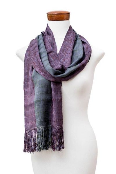 Alternate image for Textured Striped Handwoven Grey Green and Brown Rayon Scarf Sublime Textures
