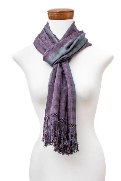 Alternate image for Textured Striped Handwoven Grey Green and Brown Rayon Scarf Sublime Textures
