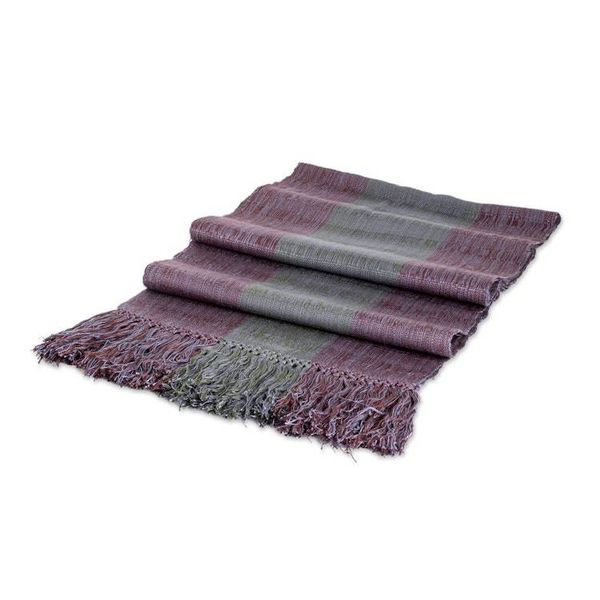 Alternate image for Textured Striped Handwoven Grey Green and Brown Rayon Scarf Sublime Textures