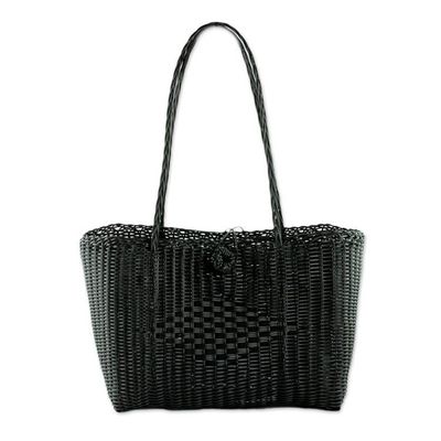 Alternate image for Handwoven Eco Friendly Black Tote from Guatemala Undeniable Beauty in Black