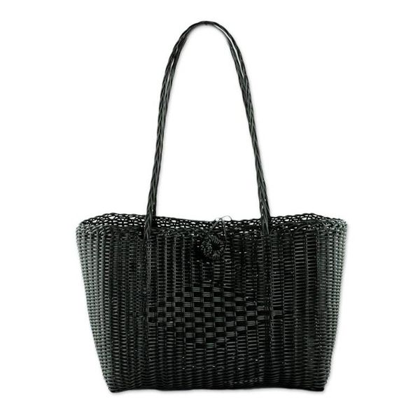 Alternate image for Handwoven Eco Friendly Black Tote from Guatemala Undeniable Beauty in Black