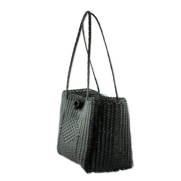 Alternate image for Handwoven Eco Friendly Black Tote from Guatemala Undeniable Beauty in Black