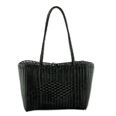 Alternate image for Handwoven Eco Friendly Black Tote from Guatemala Undeniable Beauty in Black
