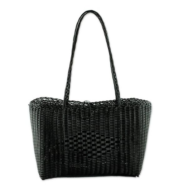 Alternate image for Handwoven Eco Friendly Black Tote from Guatemala Undeniable Beauty in Black