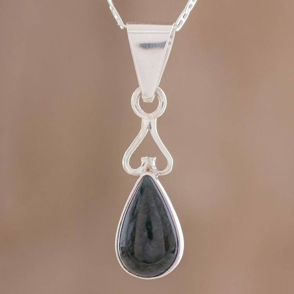 Alternate image for Dark Green Teardrop Jade Pendant Necklace from Guatemala Marvelous Drop in Dark Green
