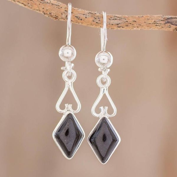 Alternate image for Diamond-Shaped Black Jade Dangle Earrings from Guatemala Marvelous Black Diamonds
