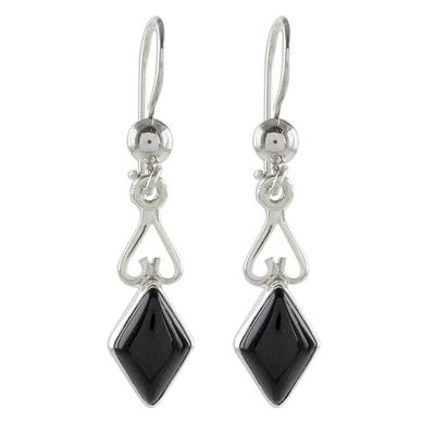 Alternate image for Diamond-Shaped Black Jade Dangle Earrings from Guatemala Marvelous Black Diamonds