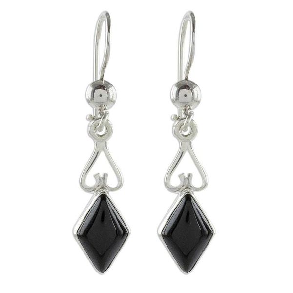 Alternate image for Diamond-Shaped Black Jade Dangle Earrings from Guatemala Marvelous Black Diamonds