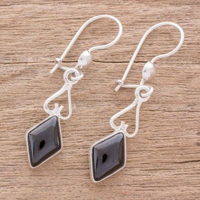 Alternate image for Diamond-Shaped Black Jade Dangle Earrings from Guatemala Marvelous Black Diamonds