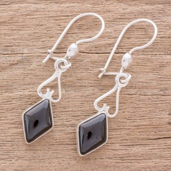 Alternate image for Diamond-Shaped Black Jade Dangle Earrings from Guatemala Marvelous Black Diamonds