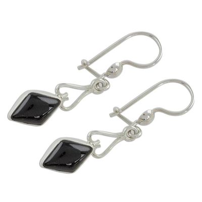 Alternate image for Diamond-Shaped Black Jade Dangle Earrings from Guatemala Marvelous Black Diamonds