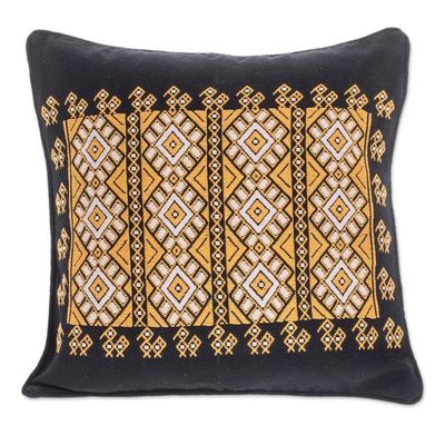 Alternate image for Handwoven Geometric Cotton Cushion Cover from Guatemala Honeycomb Elegance