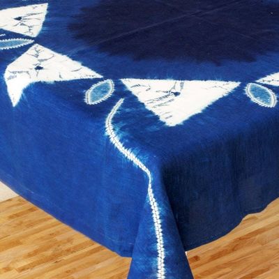 Primary image for White Kites on Indigo Cotton Batik Hand Crafted Table Cloth Sumpango Kites