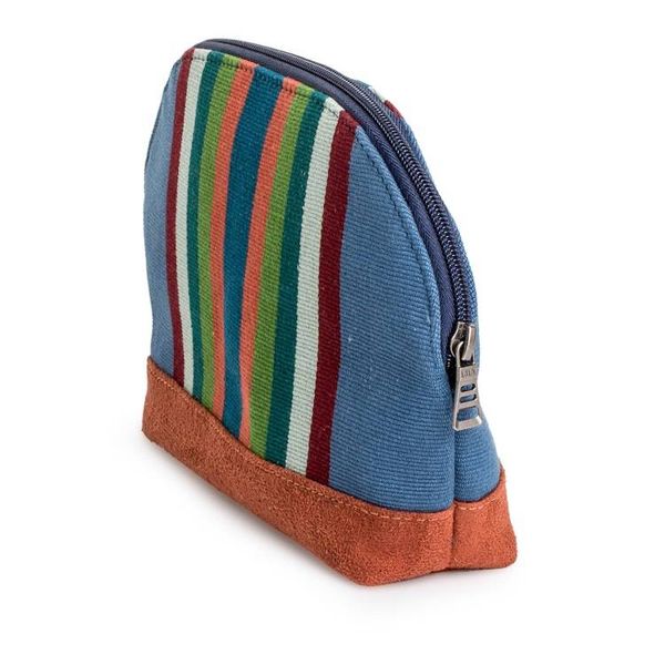 Alternate image for Striped Blue and Brown 100 Cotton Zippered Cosmetic Bag Dreamy Paths