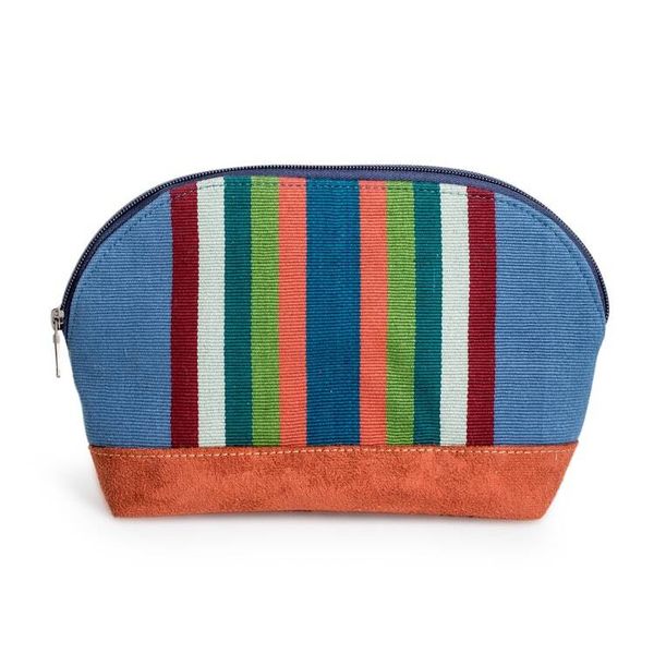 Alternate image for Striped Blue and Brown 100 Cotton Zippered Cosmetic Bag Dreamy Paths