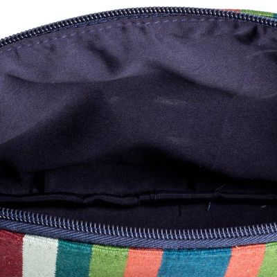 Alternate image for Striped Blue and Brown 100 Cotton Zippered Cosmetic Bag Dreamy Paths