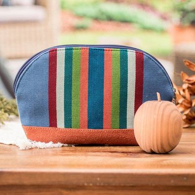 Alternate image for Striped Blue and Brown 100 Cotton Zippered Cosmetic Bag Dreamy Paths