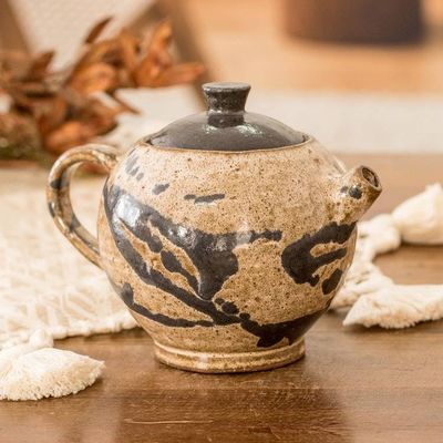 Alternate image for Modern Hand-Painted Ceramic Creamer in Brown and Black Hues Cocoa